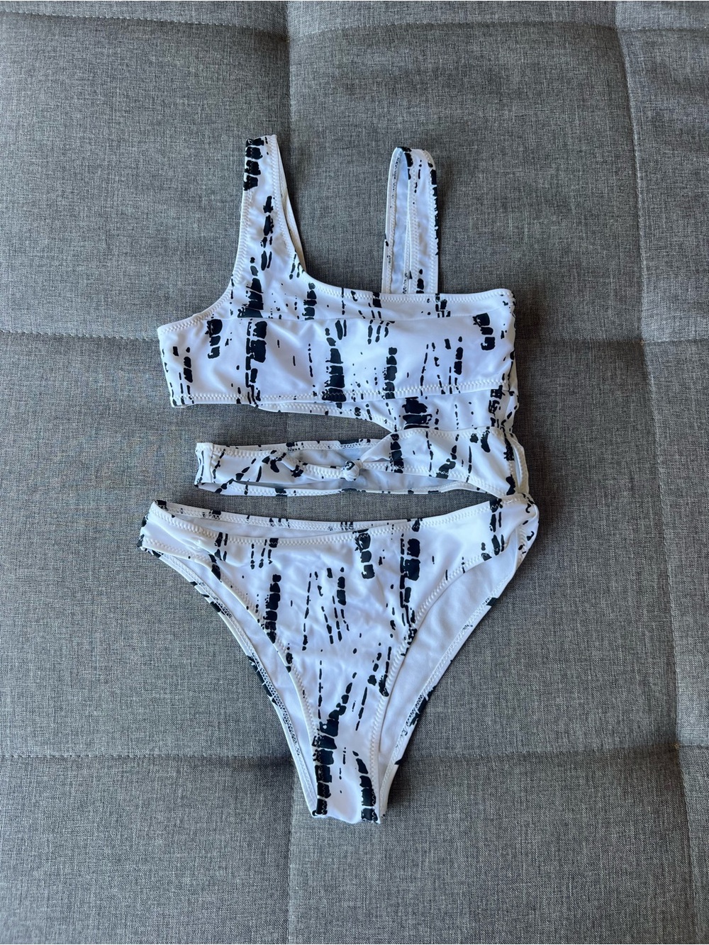 White and Black Abstract Print Cutout Bikini